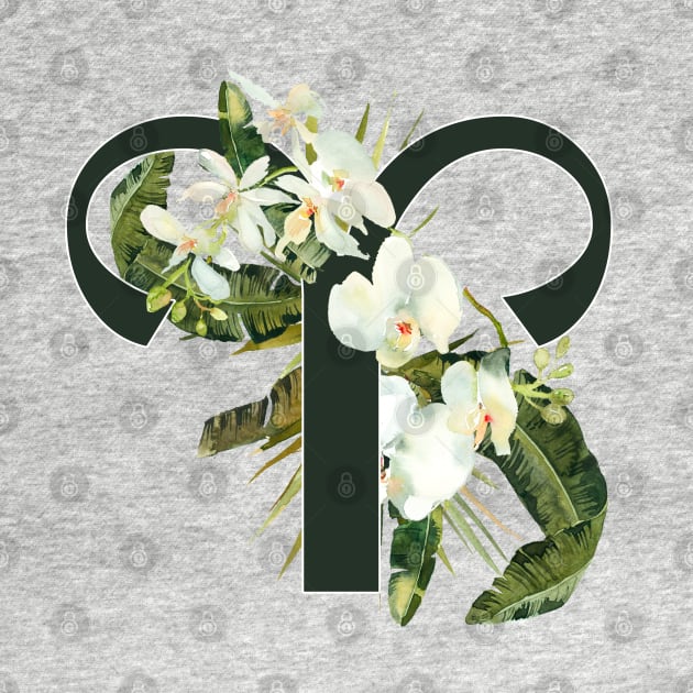 Aries Horoscope Zodiac White Orchid Design by bumblefuzzies